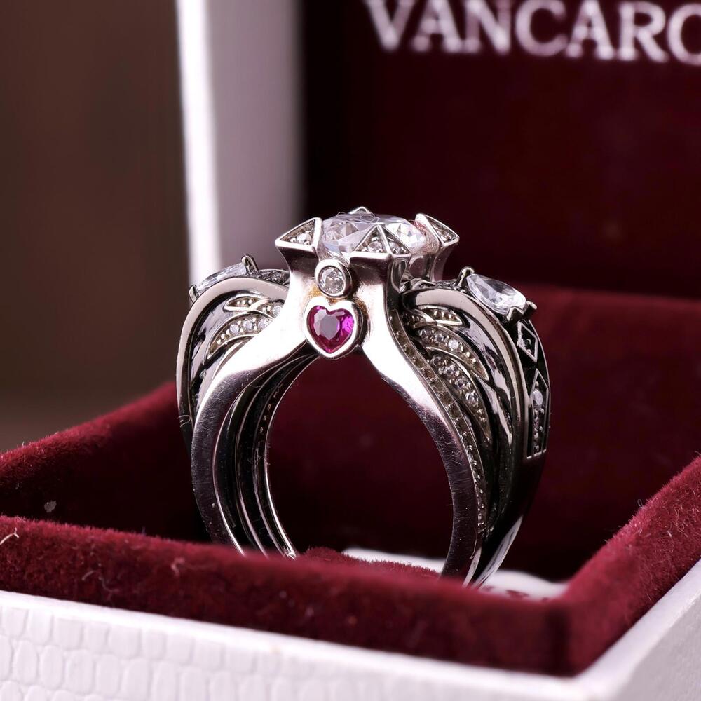 Vancaro Heart Shaped Garnet and Angel Wing Enhancer Set Size 6